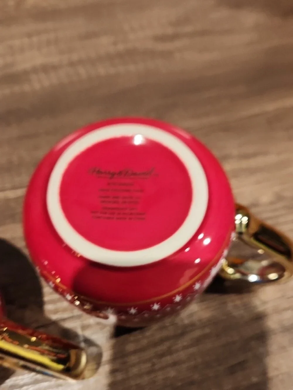 Like New Red Ceramic Holiday Mugs with Gold Handles - Set of 2